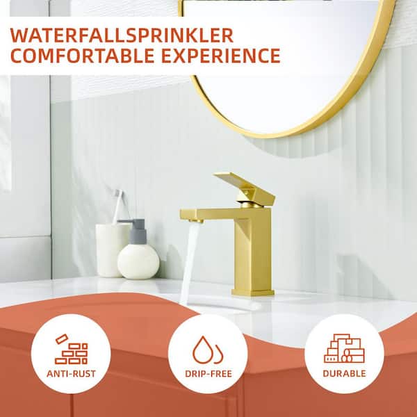 Single-Handle Single Hole Bathroom Faucet in Brushed Gold