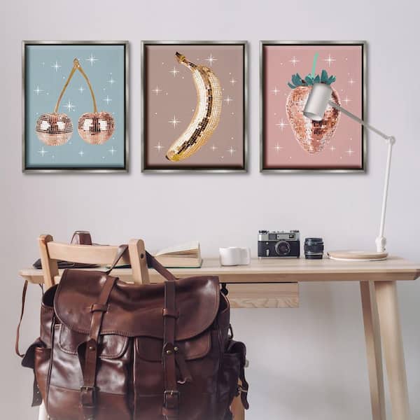 Glam Disco Fruits by Lil' Rue 3 Piece Gray Floater Frame Food Graphic Art Print 31 in. x 25 in.
