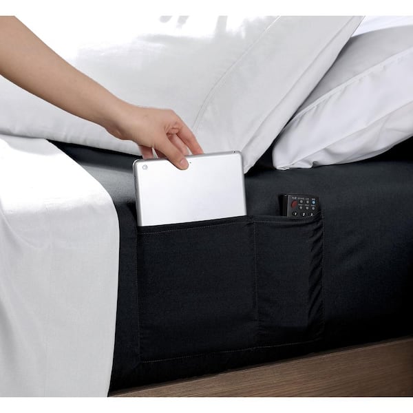 swift home Queen Size Microfiber Fitted Sheet with 8 in. Double Storage Pockets, Black