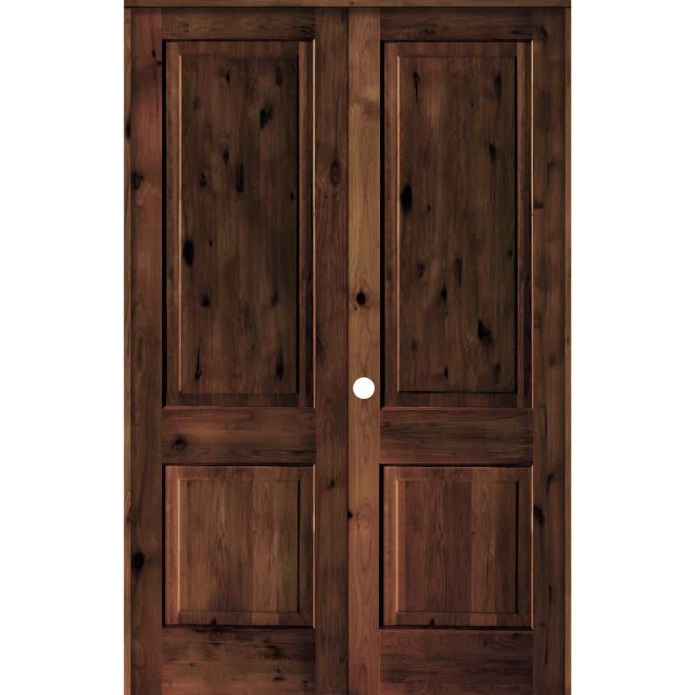 60 in. x 96 in. Rustic Knotty Alder 2-Panel Square Top Right-Handed Red Mahogany Stain Wood Prehung Interior Double Door price history on PriceWatchPro