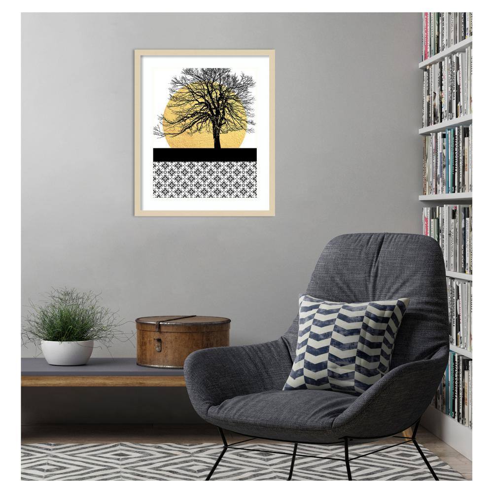 Yellow Moon Rising I Framed Abstract Print in Natural Wood