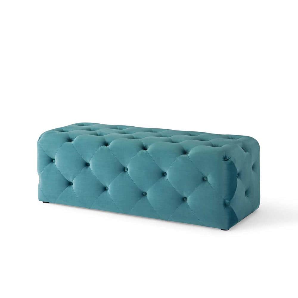 Amour Sea Blue 48" Tufted Velvet Entryway Bench