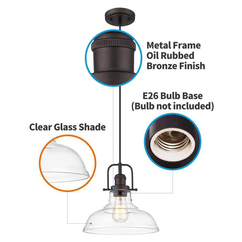 Oil Rubbed Bronze Farmhouse Pendant Light with Clear Glass Shade