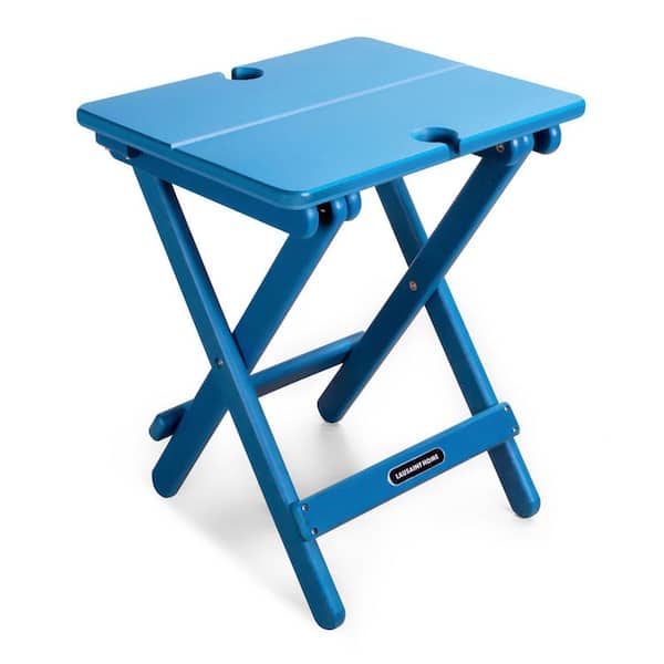 Satico HDPE Plastic Outdoor Quick-Fold Portable Weather Resistant Rectangle Side Table in Blue