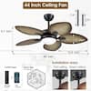 Kviflon 44 in. Black Retro Ceiling Fan with LED & Remote
