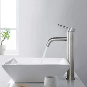 ABA Single Hole Single Handle High Spout Bathroom Faucet in Brushed Nickel with Ceramic Valve
