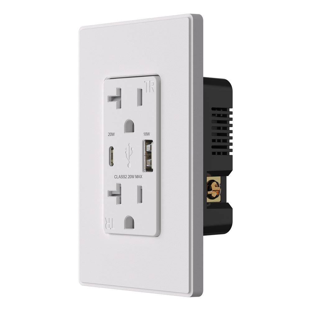 ELEGRP 20 Amp Type A & Type C USB Duplex Wall Outlet for Power Delivery