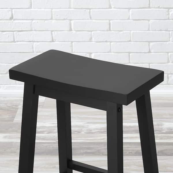 Charcoal Black Wood Backless Saddle Bar Stools (Set of 2)