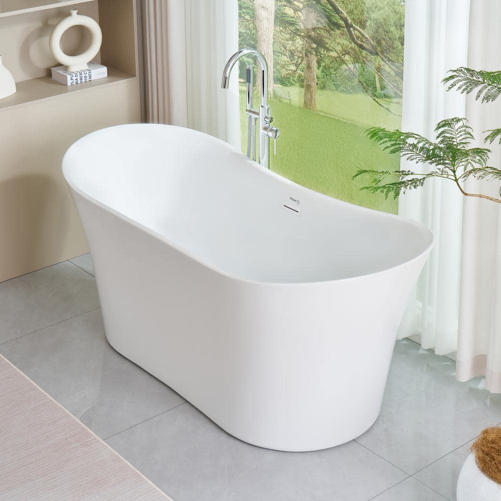 67" Pure White Acrylic Freestanding Soaking Bathtub