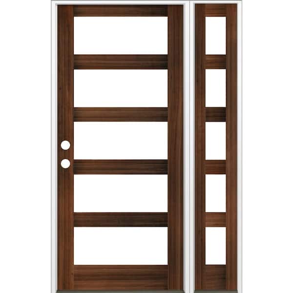 Krosswood Doors 56 in. x 96 in. Modern Hemlock Right-Hand/Inswing 5-Lite Clear Glass Red Mahogany Stain Wood Prehung Front Door