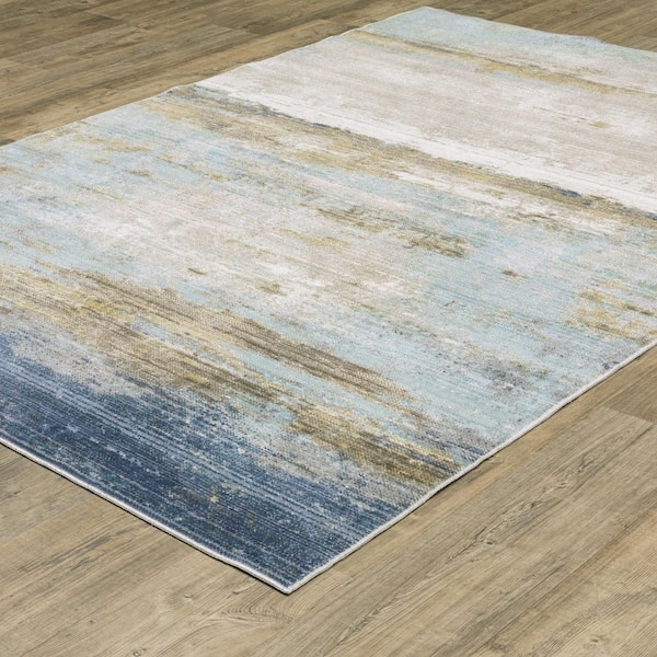 Claire Blue/Beige 10 ft. x 13 ft. Distressed Abstract Polypropylene-Polyester Blend Indoor Area Rug