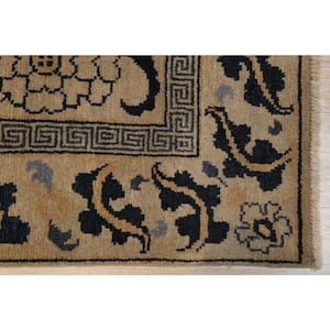 Gold Handmade Wool Transitional Ningxia Rug, 3' x 12'