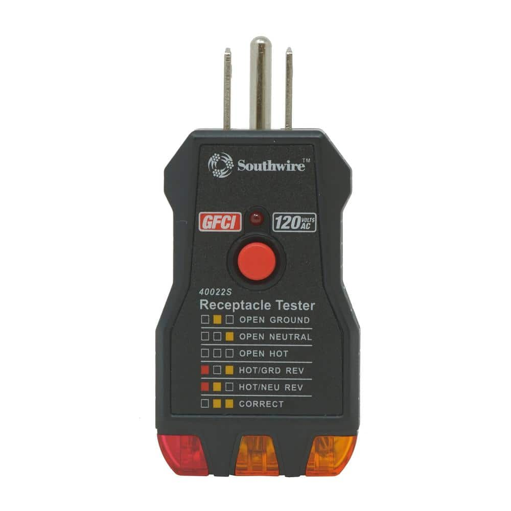 Southwire 120-Volt AC Receptacle Tester with Push-Button GFCI Test ...