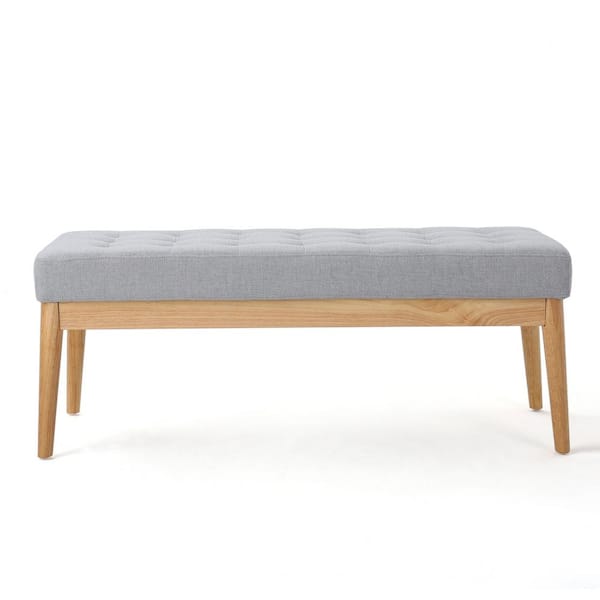 CHRISTOPHER KNIGHT HOME Button Tufted Light Gray 43.5 in. Polyester Upholstered Bedroom Bench with Birch Legs NH757008LGY
