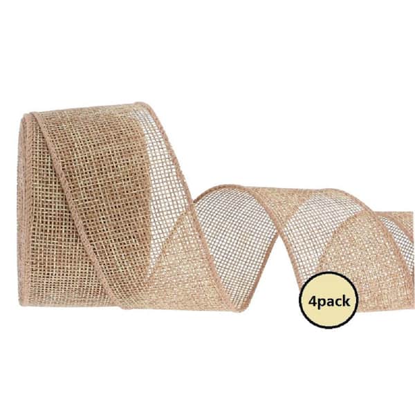 Wellco 1.6 in. x 10 yds. Natural Burlap Wired Ribbon For Gift Wrapping, Bow/Wreath Making, (4-Pack)