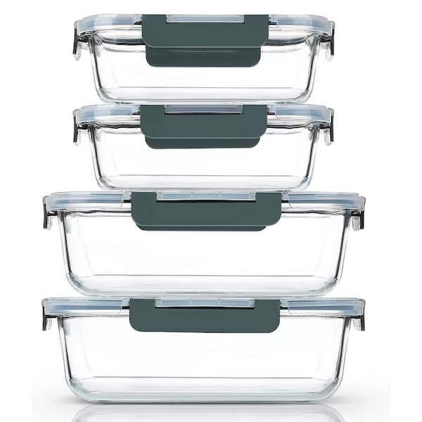 Extra Large 4 Piece Glass Food Storage Container Set Airtight Smart Locking Lids Microwave Oven Freezer Safe