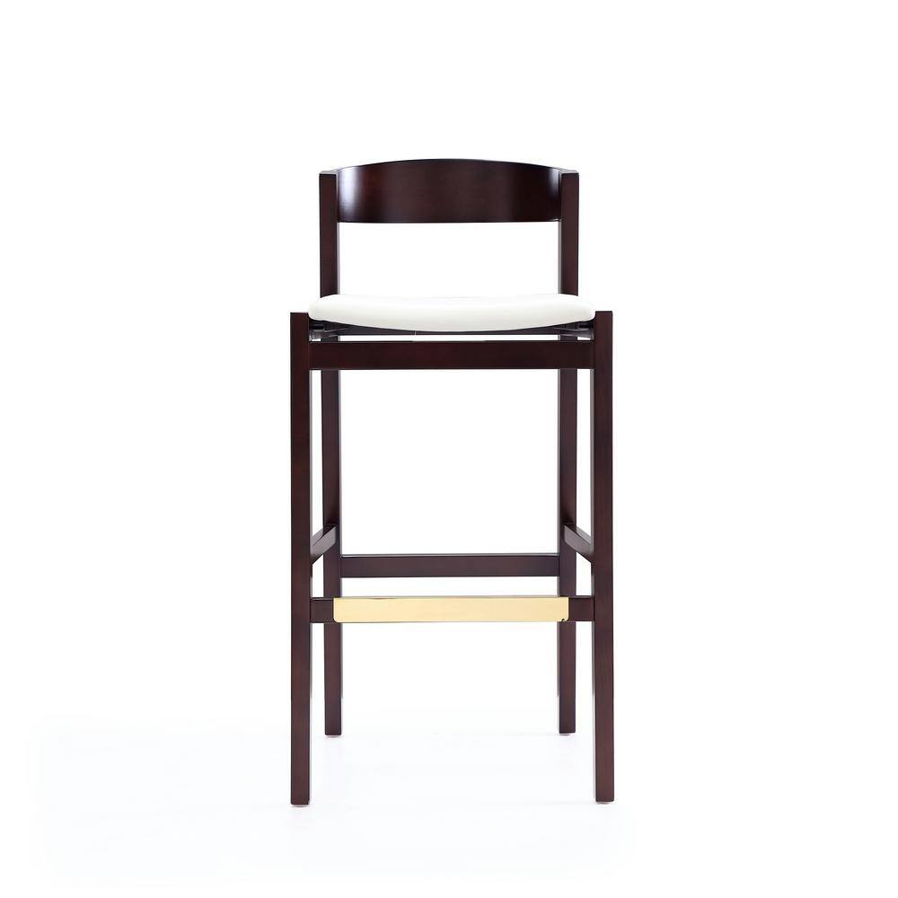 Klismos Ivory and Dark Walnut Wood Barstools with Faux Leather Seats, Set of 2