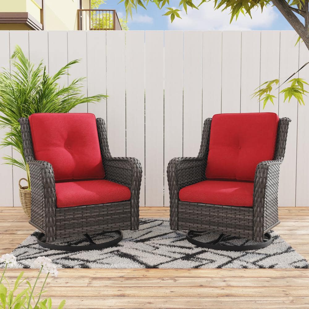 2-Piece Wicker Outdoor Rocking Chair Patio Swivel Chair Set with Red Cushions price history on PriceWatchPro