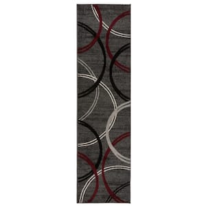 Modern Abstract Circles Red 2 ft. x 7 ft. 2 in. Indoor Runner Rug