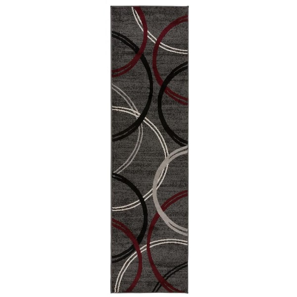 WRG Modern Abstract Circles Design Red 2 ft. x 10 ft. Area Rug