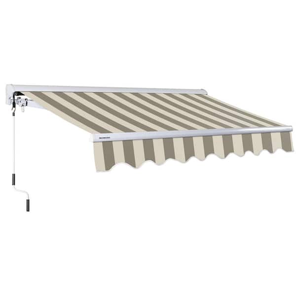 Advaning 10 ft. Luxury Series Semi-Cassette Manual Retractable Patio Awning, Driftwood and Alabaster Stripes (8 ft. Projection)