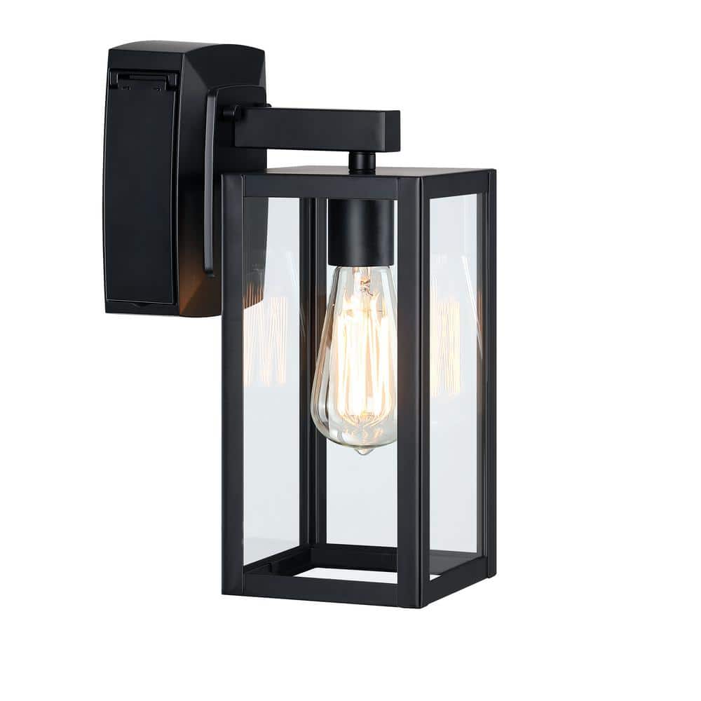 Martin 13 in 1-Light Matte Black Outdoor Wall Lantern Sconce with GFCI Outlet price history on PriceWatchPro