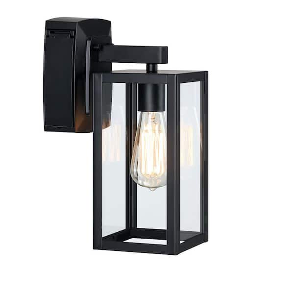 Hukoro Martin 13 in 1-Light Matte Black Outdoor Wall Lantern Sconce with GFCI Outlet