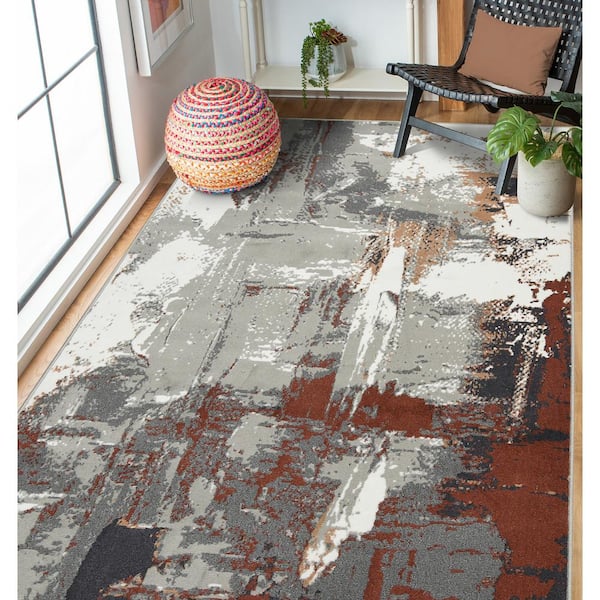 Alpine 9 x 12 Rust Abstract Pattern Area Rug for High Traffic Living Room Dining Room Bedroom
