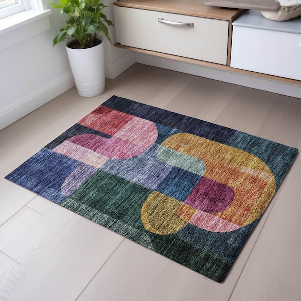 Mayfield Premium Machine Washable Abstract AMF1122 Green 2 ft. x 3 ft. Area Rug