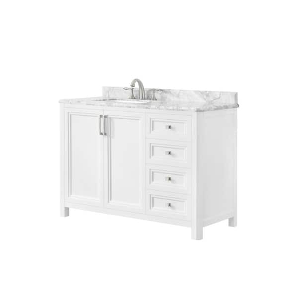 Home Decorators Collection Sandon 48 in. W x 22 in. D Bath Vanity in White with Marble Vanity Top in Carrara White with White Basin