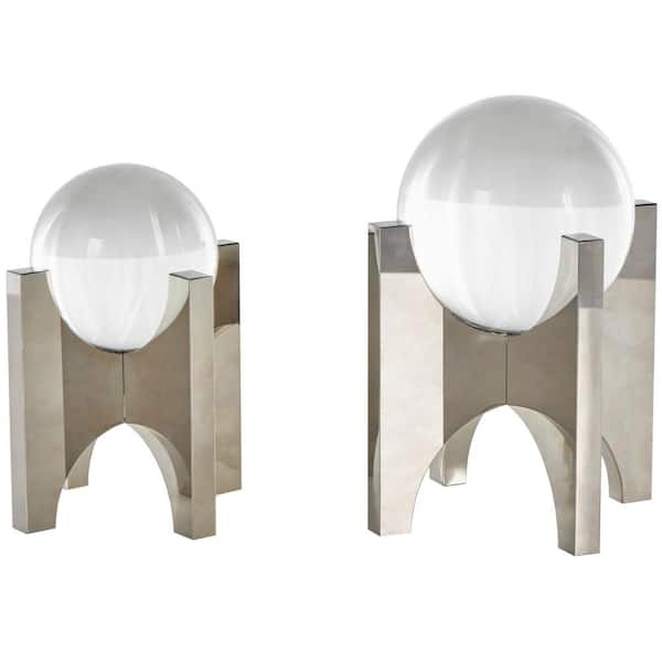Litton Lane Silver Glass Orb Geometric Sculpture with X Shaped Holder (Set of 2)