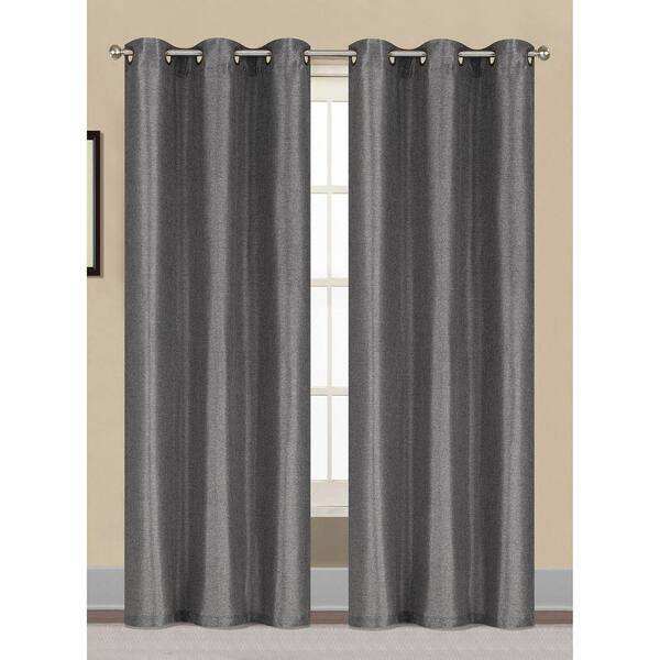 Window Elements Semi-Opaque Willow Textured Woven 84 in. L Grommet Curtain Panel Pair, Charcoal (Set of 2)