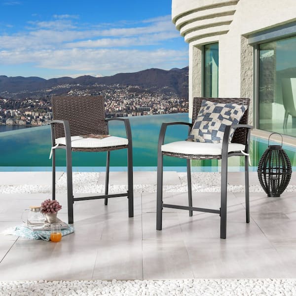 Metal Outdoor Bar Stool with White Cushion 2-Pack