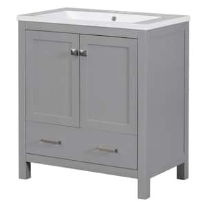 18 in. W x 30 in. D x 34 in. H Freestanding Bath Vanity in Grey with Single Sink White Cultured Marble Top