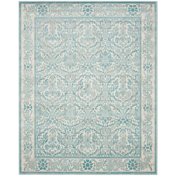 Evoke Ivory/Light Blue 8 ft. x 10 ft. Floral Border Antique Area Rug