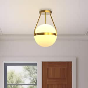 10 in.1-Light Gold Semi-Flush Mount with White Frosted Glass Shade and No Bulb Included (1-Pack)