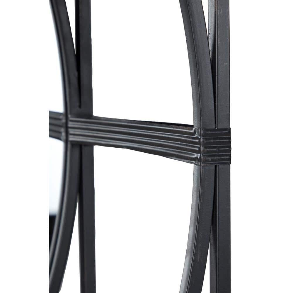 31" Black Industrial Metal & Wood Round Wall Mirror with Shelves