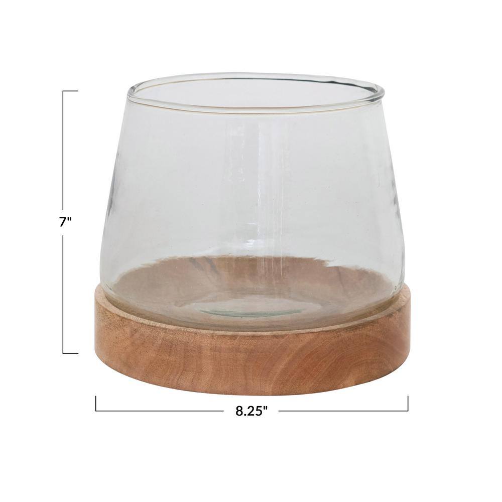 Sleek Glass Bowl Votive Holder with Mango Wood Base