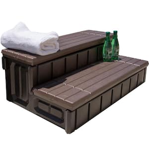36 in. Brown Universal Resin Spa and Hot Tub Steps with Storage Compartments for Above Ground Pool