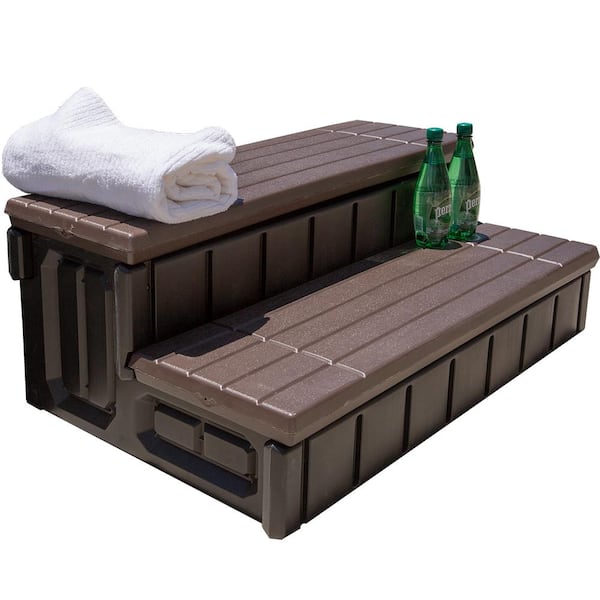 XtremepowerUS 36 in. Brown Universal Resin Spa and Hot Tub Steps with Storage Compartments for Above Ground Pool