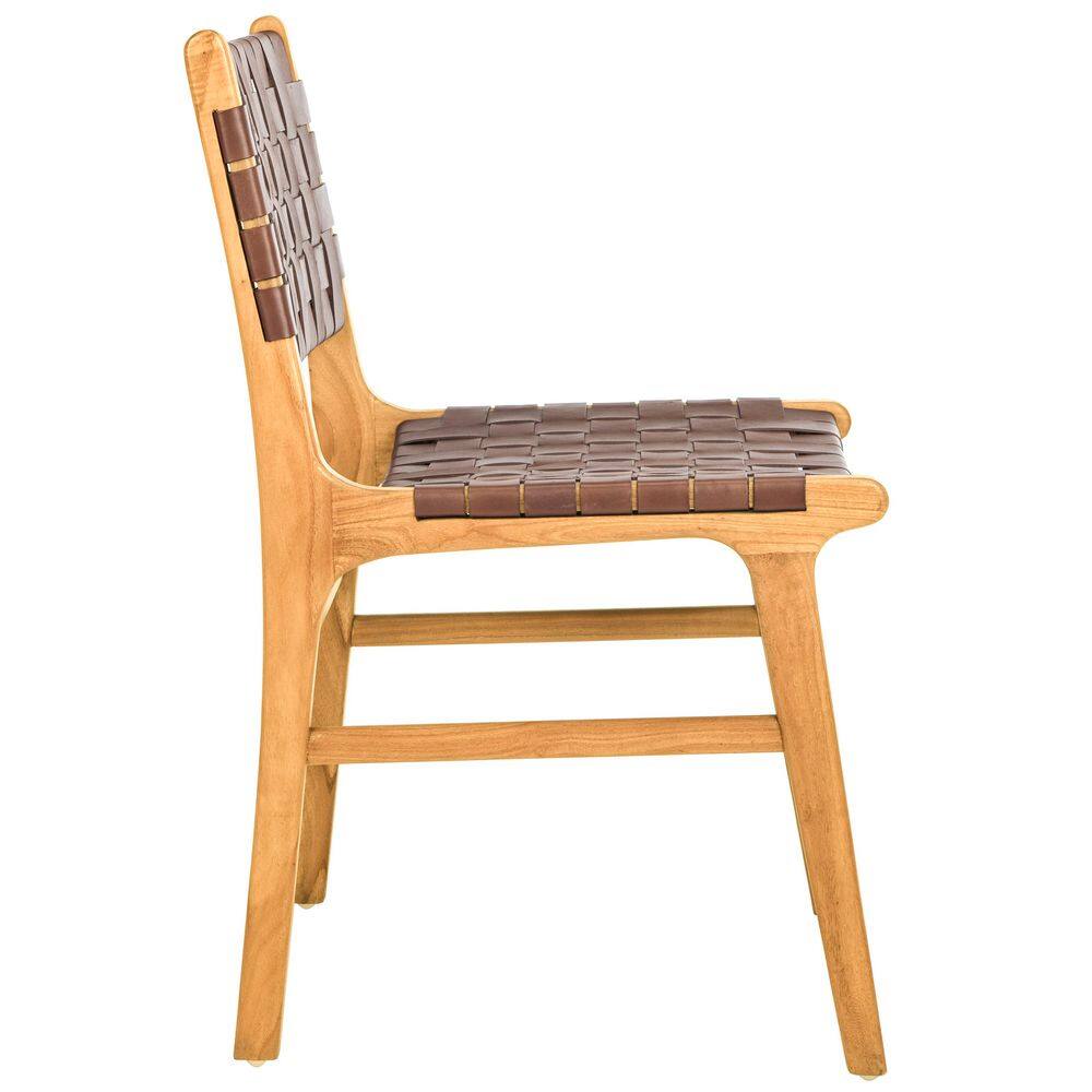 Cognac and Natural Woven Leather Side Chairs, Set of 2
