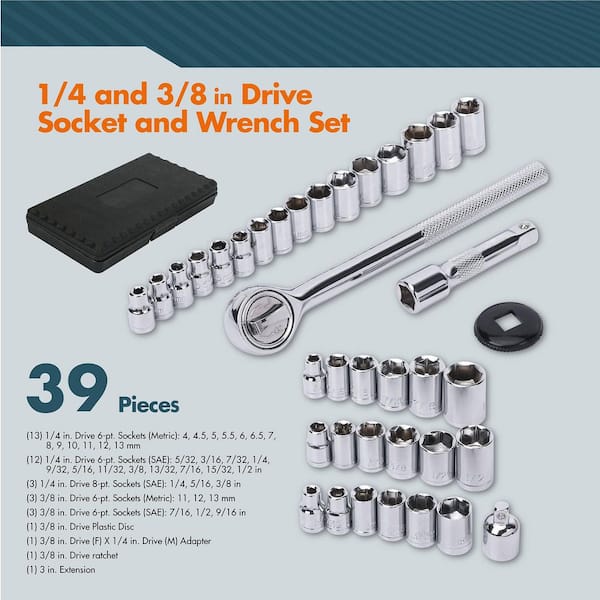 39-Piece SAE/Metric Mechanics Tool Set with Case