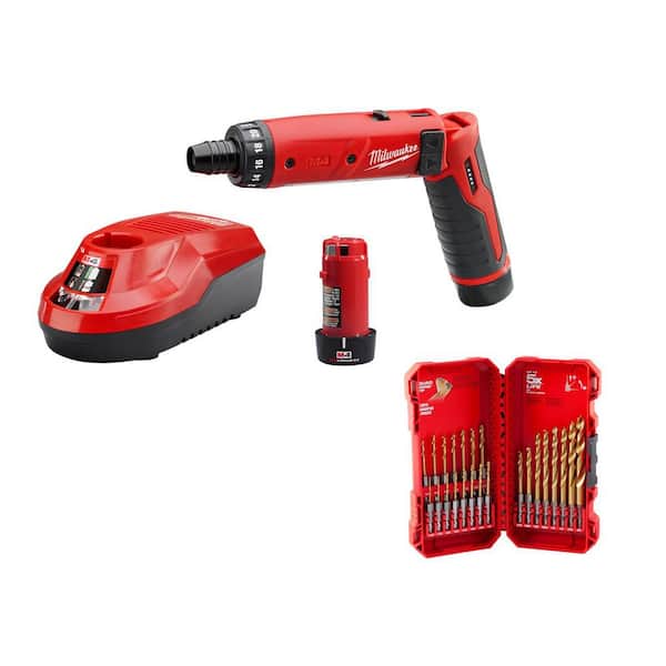 M4 4V 1/4 in. Hex Screwdriver 2-Battery Kit with 23-Pc SHOCKWAVE Titanium Bit Set