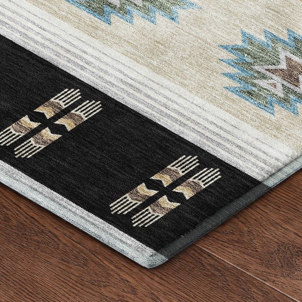 Mayfield Premium Machine Washable Abstract AMF2541 Black 2 ft. x 3 ft. Accent Rug