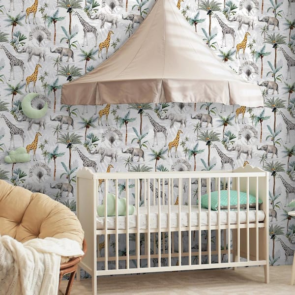 Hiram Multi-Colored Grey Serengeti Wallpaper Sample