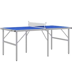 Mini Ping Pong Table Set in Blue, Foldable Table Tennis Table with Net, 2 Paddles, 3 Balls, Adjustable Feet