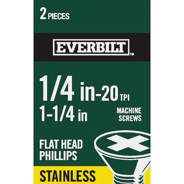 Everbilt 1/4 in.-20 x 1-1/4 in. Phillips Flat Head Stainless Steel Machine Screw (2-Pack)