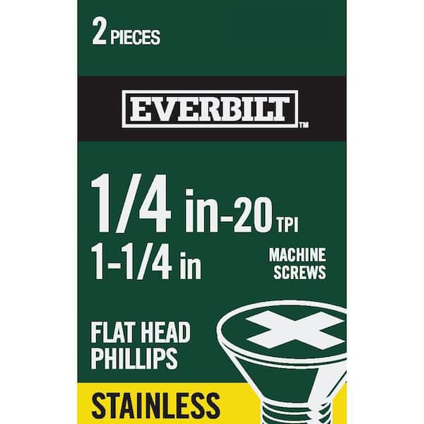 1/4 in.-20 x 1-1/4 in. Phillips Flat Head Stainless Steel Machine Screw (2-Pack)