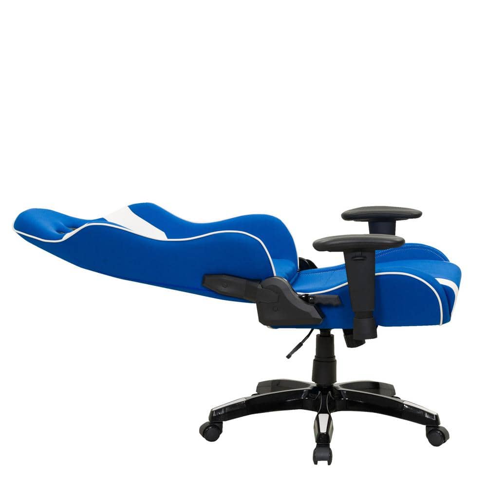 High-Performance Blue and White Ergonomic Gaming Chair with Adjustable Features