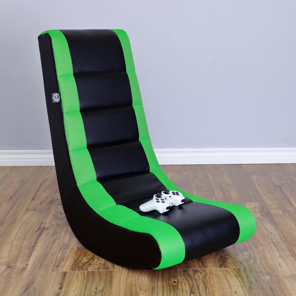 Black and Green Faux Leather Upholstered Gaming Rocker Chair